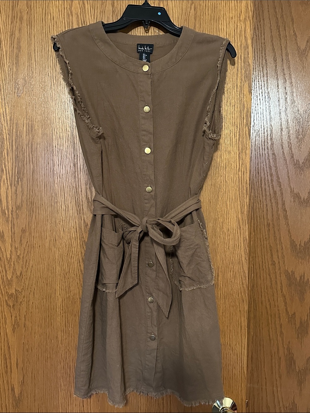 Nicole Miller New York Brown Sleeveless Button-Front Belted Midi Dress